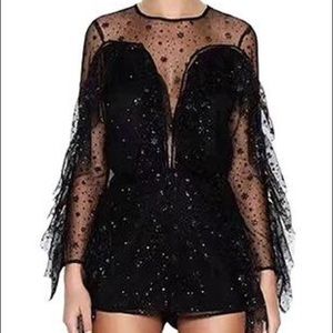Glitter Romper With Sheer Panels